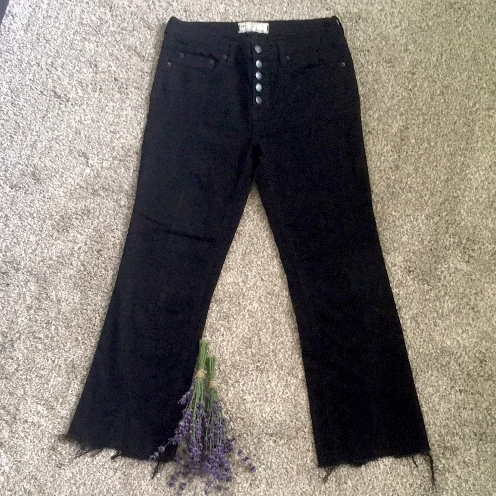 Free People black button-front crop jeans